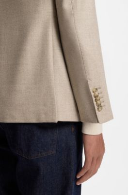 Regular-fit blazer in virgin wool with silk, Light Beige