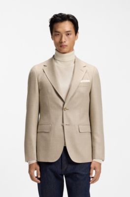 Regular-fit blazer in virgin wool with silk, Light Beige