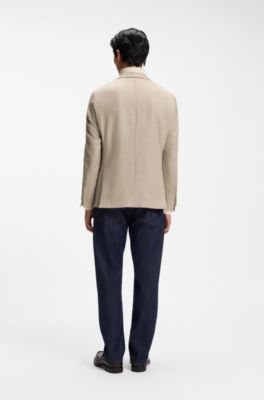 Regular-fit blazer in virgin wool with silk, Light Beige