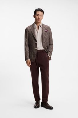 Slim-fit blazer in micro-patterned fabric, Light Brown