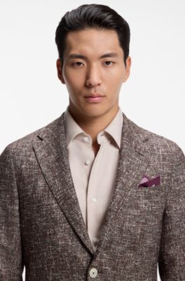 Slim-fit blazer in micro-patterned fabric, Light Brown
