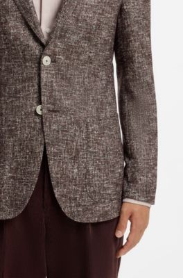 Slim-fit blazer in micro-patterned fabric, Light Brown