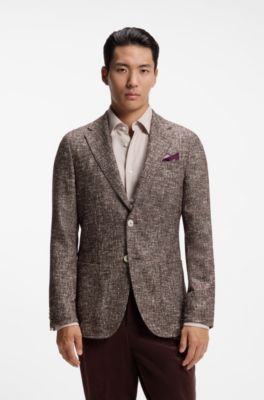 Slim-fit blazer in micro-patterned fabric, Light Brown
