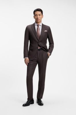 Two-piece slim-fit suit in Italian virgin wool, Light Brown