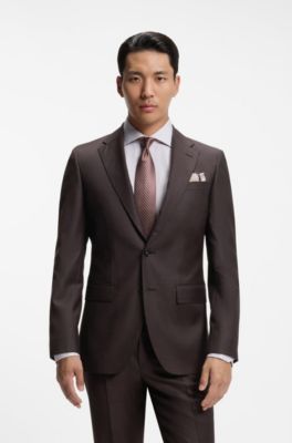 Two-piece slim-fit suit in Italian virgin wool, Light Brown