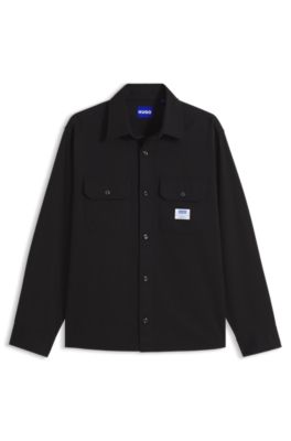 Oversized-fit cotton shirt with chest flap pockets, Black