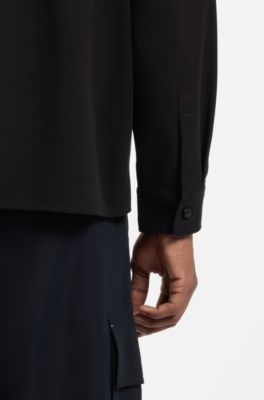 Oversized-fit cotton shirt with chest flap pockets, Black