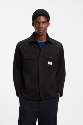 Oversized-fit cotton shirt with chest flap pockets, Black