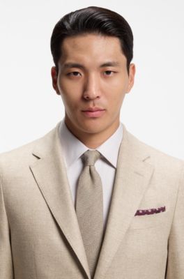 Traje slim fit de cashmere italiano con micromotivo, Beige claro