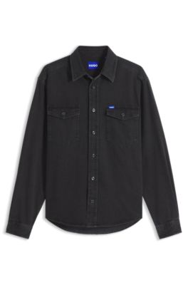 Chemise Oversize en denim de coton de poids moyen, Gris sombre