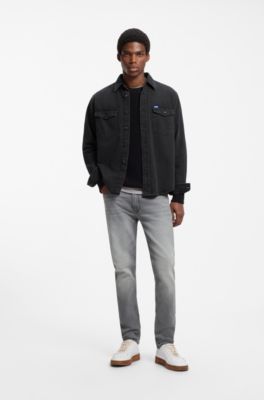 Chemise Oversize en denim de coton de poids moyen, Gris sombre