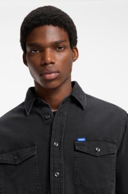 Chemise Oversize en denim de coton de poids moyen, Gris sombre