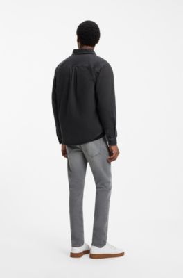 Oversized-fit denim shirt in medium-weight cotton, Dark Grey