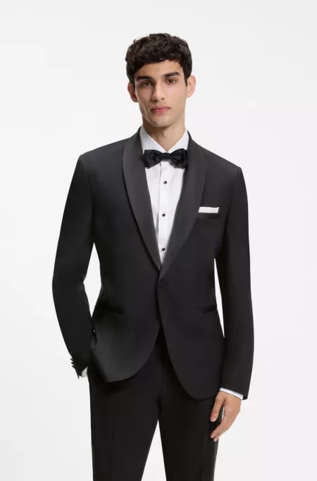 Shawl-collar tuxedo jacket in a performance wool blend