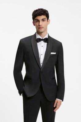 Shawl-collar tuxedo jacket in a performance wool blend, Black