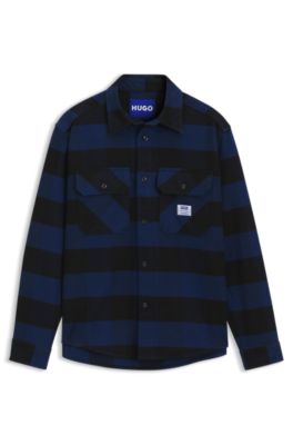 Oversized-fit shirt in buffalo-check cotton flannel, Dark Blue