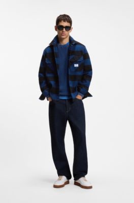 Camisa oversize fit en franela de algod&oacute;n a cuadros b&uacute;falo, Azul oscuro