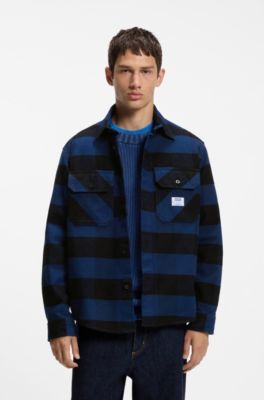 Oversized-fit shirt in buffalo-check cotton flannel, Dark Blue