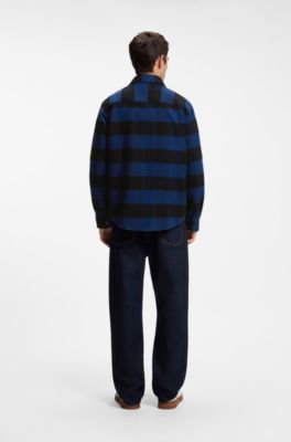 Oversized-fit shirt in buffalo-check cotton flannel, Dark Blue