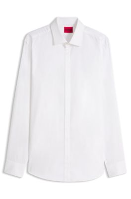 Camisa slim fit en algod&oacute;n con botones ocultos en la parte delantera, Blanco