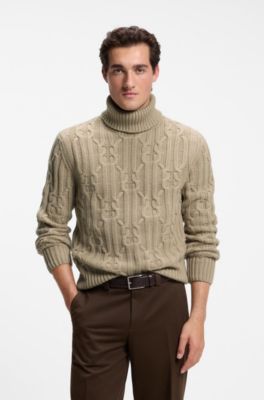 Jersey de cuello vuelto con punto trenzado y dise&ntilde;o de rombos, Beige claro