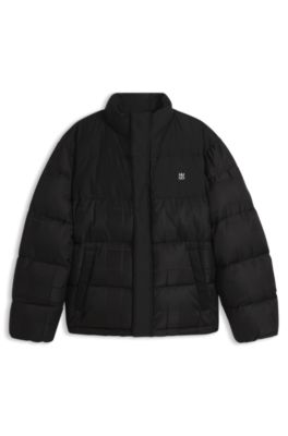 Chaqueta acolchada hidr&oacute;fuga con jacquard a cuadros, Negro