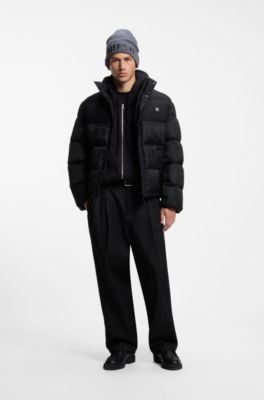 Water-repellent puffer jacket with jacquard check pattern, Black