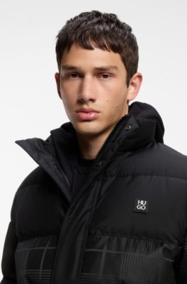 Water-repellent puffer jacket with jacquard check pattern, Black