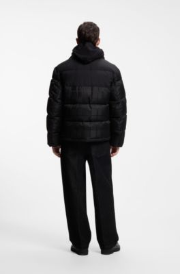 Water-repellent puffer jacket with jacquard check pattern, Black