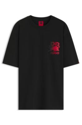 HUGO x RB Cotton T-shirt with bull motif, Black