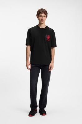 HUGO x RB Cotton T-shirt with bull motif, Black