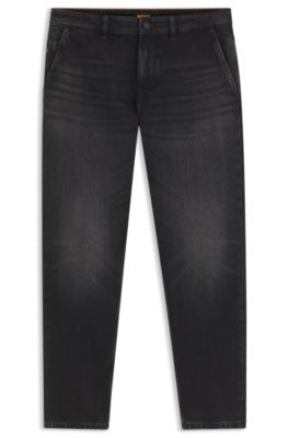 Vaqueros tapered fit en denim negro el&aacute;stico y c&oacute;modo, Negro