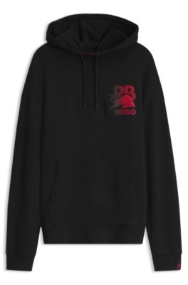 HUGO x RB cotton hoodie with bull motif, Black