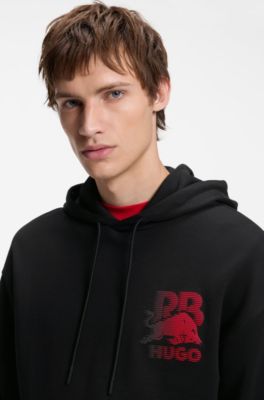 HUGO x RB cotton hoodie with bull motif, Black