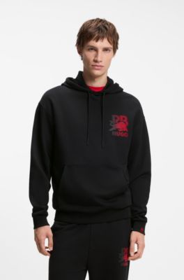 HUGO x RB cotton hoodie with bull motif, Black