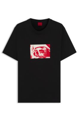 Cotton-jersey T-shirt with graphic print, Black