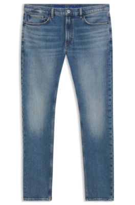Skinny-fit jeans in stonewashed blue stretch denim, Blue
