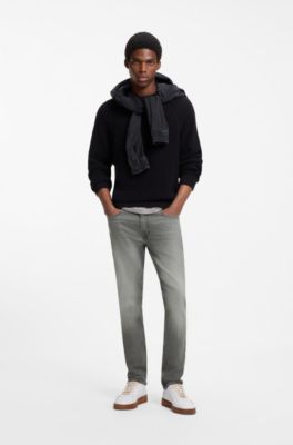 Vaqueros skinny-fit en denim el&aacute;stico gris deste&ntilde;ido, Gris