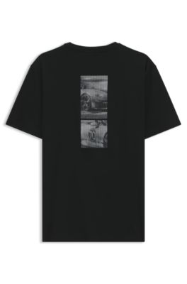 Porsche x BOSS camiseta de algod&oacute;n mercerizado con logo en acabado brillante, Negro