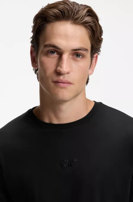 Porsche x BOSS mercerized-cotton T-shirt with glossy logo