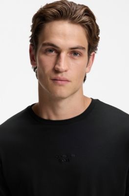 Porsche x BOSS mercerized-cotton T-shirt with glossy logo, Black