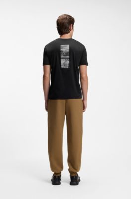 Porsche x BOSS mercerized-cotton T-shirt with glossy logo, Black