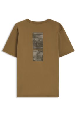 Porsche x BOSS mercerized-cotton T-shirt with glossy logo, Brown