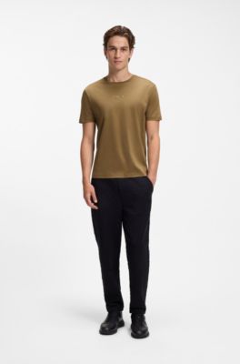 Porsche x BOSS mercerized-cotton T-shirt with glossy logo, Brown