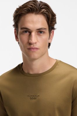 Porsche x BOSS mercerized-cotton T-shirt with glossy logo, Brown