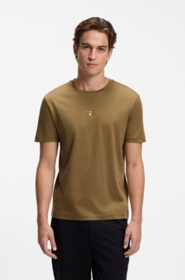 Porsche x BOSS camiseta de algod&oacute;n mercerizado con logo en acabado brillante, Marr&oacute;n
