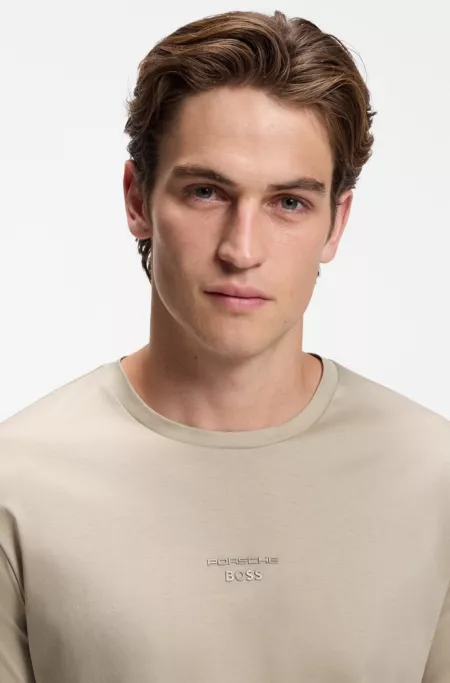 Porsche x BOSS mercerized-cotton T-shirt with glossy logo