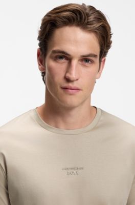 Porsche x BOSS camiseta de algod&oacute;n mercerizado con logo en acabado brillante, Beige claro