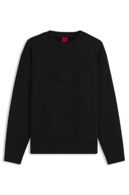 HUGO - Relaxed-fit cotton sweatshirt with rhinestone logo - Black