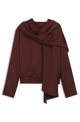 Bomber-style blazer with detachable scarf, Brown